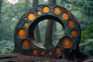 Nature's Circle Artistic Tree Sculpture in Lush Forest Setting for Eco Design photo