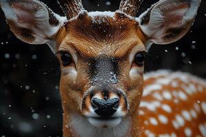 Winter Snowfall Scene with Spotted Deer in Natural Habitat photo