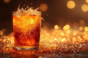 Refreshing Splash of Fizzy Beverage with Bokeh Background for Summer Vibes photo