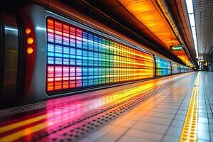Vibrant Urban Subway Station with Colorful Light Patterns for Modern Transportation Design photo
