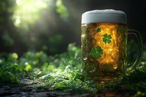 St. Patrick's Day Celebration with Beer and Shamrocks - Refreshing Concept for Festive Design photo