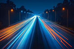 Night Highway Traffic Light Trails - Dynamic Urban Movement for Stock Photography photo