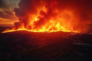 Intense Wildfire Blaze at Sunset - Environmental Impact and Climate Change Concept photo
