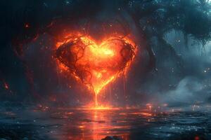 Fiery Heart in Mystical Forest Passion and Nature Fusion photo