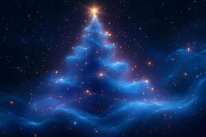 Mystical Christmas Tree Shaped Nebula in Starry Night Sky for Holiday Decor or Digital Art photo