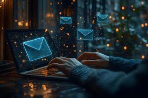 Digital Communication Concept Envelopes Representing Emails in a Virtual Space for Technology and Networking photo