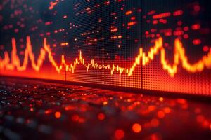 Digital Financial Data Visualization with Red Stock Market Graph for Analytics Concepts photo