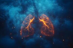 Futuristic Digital Lungs Visualization in Fiery Smoke Concept for Medical Innovation photo