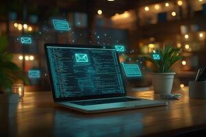 Digital Communication and Cybersecurity in a Cozy Workspace Setting photo