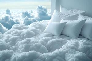 Dreamlike Bedroom Above Clouds Serene Fantasy Concept for Relaxation and Tranquility photo