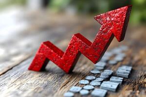 Red Arrow Representing Financial Growth and Success on a Wooden Surface photo