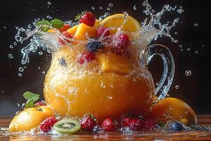 Refreshing Splash Vibrant Mixed Fruit Juice with Citrus and Berries for Summer photo