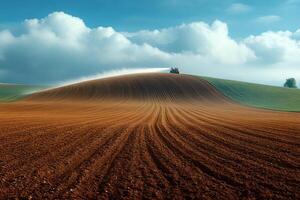 Tranquil Countryside Landscape with Scenic Plowed Fields and Rolling Hills photo