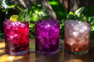 Refreshing Summer Cocktails with Ice and Mint in a Tropical Setting photo
