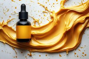 Vibrant Yellow Paint Splash with Dropper Bottle - Art Supplies and Creativity Concept photo