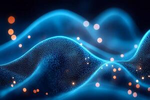 Futuristic Abstract Blue Wave with Glowing Dots for Digital Design Background photo