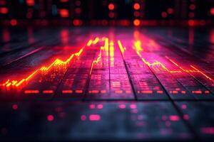 Futuristic Financial Data Visualization with Neon Red Graphs for Tech Design photo