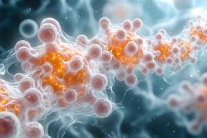 Microscopic View of Abstract Organic Structures with Glowing Elements for Scientific Research photo