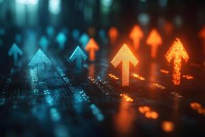 Digital Growth Concept with Glowing Arrows in Blue and Orange Tones for Technology and Finance Themes photo