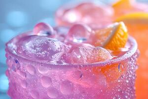 Refreshing Summer Beverages with Ice and Citrus Slices for Quenching Thirst photo