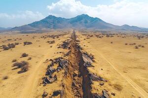 Dramatic Aerial View of Deserted Mountain Landscape with Deep Crevice photo