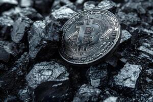 Bitcoin Cryptocurrency Concept in Dark Metallic Environment for Financial Themes photo