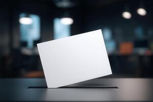 A blank voting card is falling into a ballot box, capturing the essence of civic duty. The context is a contemporary office with subtle lighting, suggesting an important election event. photo