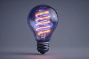 A unique light bulb design features a glowing spiral filament inside, creating an eye-catching display of electric energy. The smooth glass surface enhances the modern aesthetic of the bulb. photo
