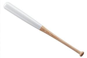 A wooden baseball bat features a glossy white barrel and a natural wood handle. This striking design emphasizes both functionality and style, suitable for practice or display. photo