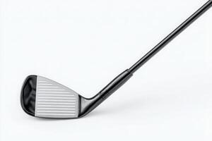 Close-up view of a golf club, focusing on the clubhead with its unique grooves and face angle, suitable for improving precision in swings during a round on the golf course. photo