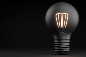 A vintage-style light bulb featuring an elegant filament illuminates against a solid dark background. The contrast emphasizes the bulbs unique design and warmth, showcasing modern decor elements. photo