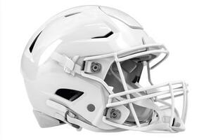 This white football helmet showcases advanced design elements, emphasizing protection and style. Its crafted for athletes playing at competitive levels, ensuring functionality and durability. photo