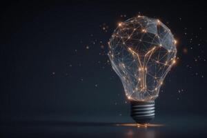 A glowing light bulb is surrounded by intricate digital connections, symbolizing innovation and creativity. The background is dark, enhancing the luminous effect of the design. photo