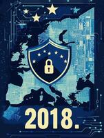 A detailed illustration highlights a map of Europe with circuit patterns, showcasing a shield symbolizing digital security. photo