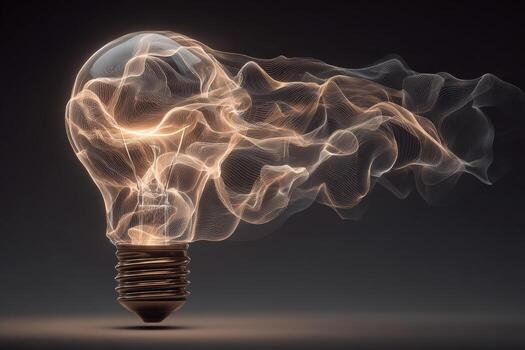 A light bulb emits a mesmerizing display of flowing energy, creating an ethereal atmosphere against a dark backdrop. The intricate patterns form a striking visual spectacle. photo