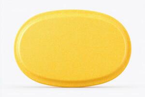 A bright yellow oval-shaped object with a smooth surface rests alone against a clean white backdrop. The object seems inviting, hinting at potential uses in various creative applications. photo