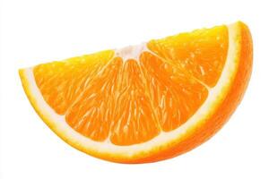 Sliced orange with bright, juicy segments displayed against a plain background. The fruit appears fresh, highlighting its natural sweetness and rich color. photo