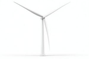 A tall wind turbine stands prominently against a bright sky. Its blades rotate gently, harnessing wind power to produce clean energy, symbolizing sustainable technology and environmental awareness. photo