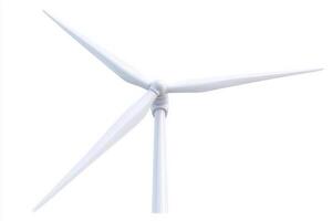 A tall wind turbine stands prominently against a blue sky, its white blades turning gracefully to generate clean energy. The scene highlights the importance of sustainable power sources. photo
