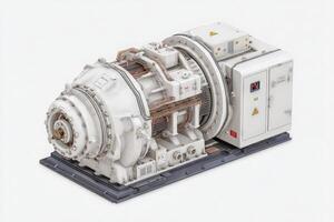This detailed model showcases a gas turbine generator system, highlighting the intricate machinery and wiring. photo