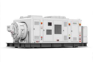 A large industrial generator stands on a sturdy base, designed for generating electricity. photo
