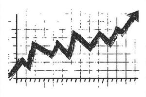 A line chart with a zigzag pattern illustrates a significant upward trend. The chart has grid lines, enhancing clarity, and indicates positive growth over a specified period. photo