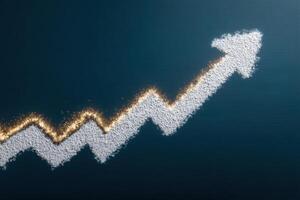 An upward trending graph is depicted, crafted from white material with sparkling highlights, symbolizing growth and success. This visual conveys a positive shift in performance or financial metrics. photo