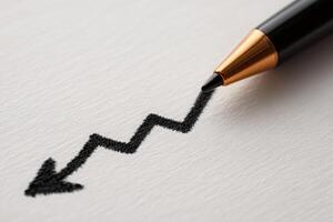 A close-up view of a black pen creating a zigzag line on a blank white sheet. The jagged line symbolizes upward movement or improvement, capturing the essence of creativity and expression. photo