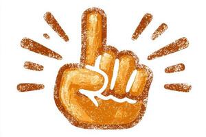 A colorful hand with one finger raised symbolizes cheering and support, often seen at sports events or celebrations. The bold gesture captures enthusiasm and excitement in a joyful atmosphere. photo
