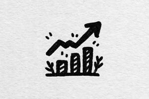 A hand-drawn growth chart features upward trending lines and bars, symbolizing increase and success. Decorative elements like plants enhance the visual appeal, set on a textured background. photo
