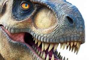 A highly detailed illustration of a Tyrannosaurus rex, featuring sharp teeth and vibrant eyes. photo
