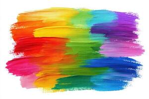 Bold strokes of paint in various colors blend together, showcasing a lively display of red, orange, yellow, green, blue, and purple. photo