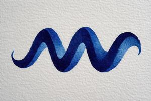 A striking pattern of wavy lines in varying shades of blue showcases artistic flair. The brush strokes create an elegant, flowing design on a textured white background, perfect for decor. photo