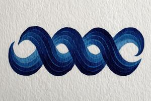 This artwork features a stylized wave pattern composed of various shades of blue. The fluid design showcases smooth curves and an artistic representation of water elements. photo